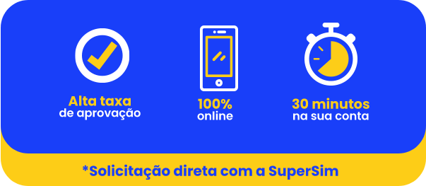 Alta taxa de aprovação, 100% online, 30 minutos na sua conta. Solicitação direta com a SuperSim