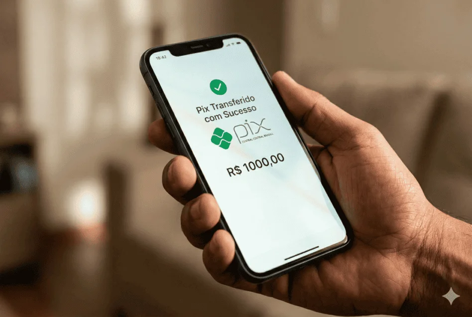 Tela de confirmação de Pix recebido no celular, representando a velocidade do crédito digital para negativados