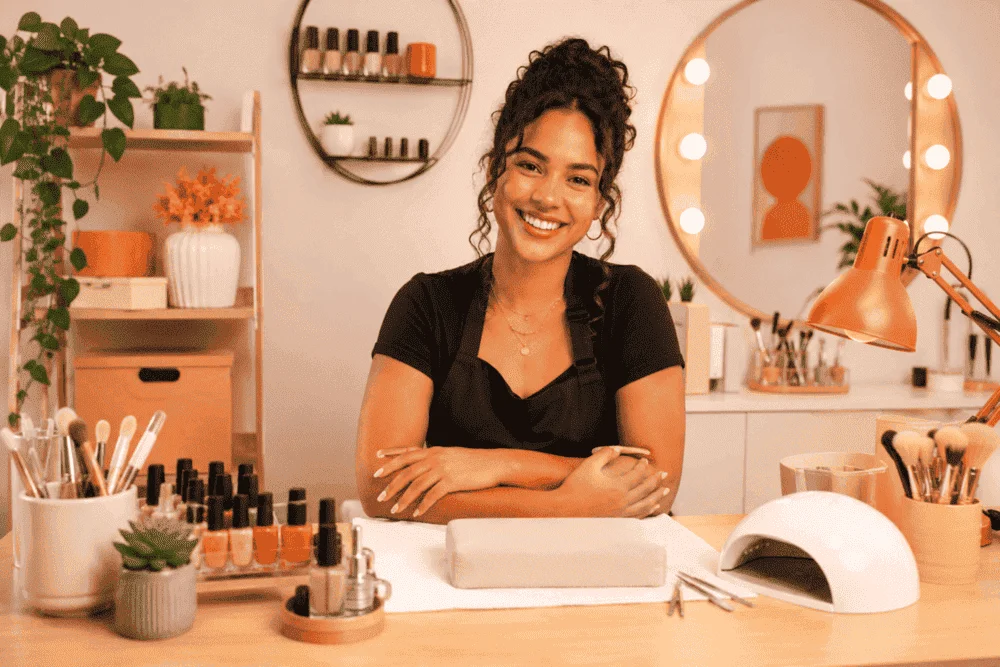 Profissional de beleza formada em curso gratuito atendendo cliente
