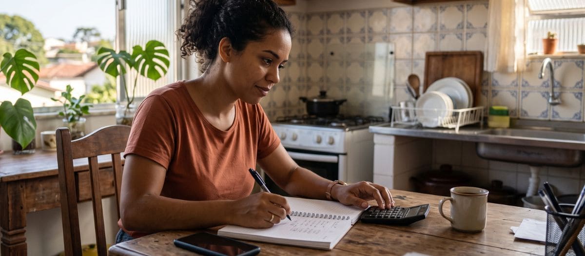 Mulher organiza as contas para aumentar a chance de aprovação do empréstimo