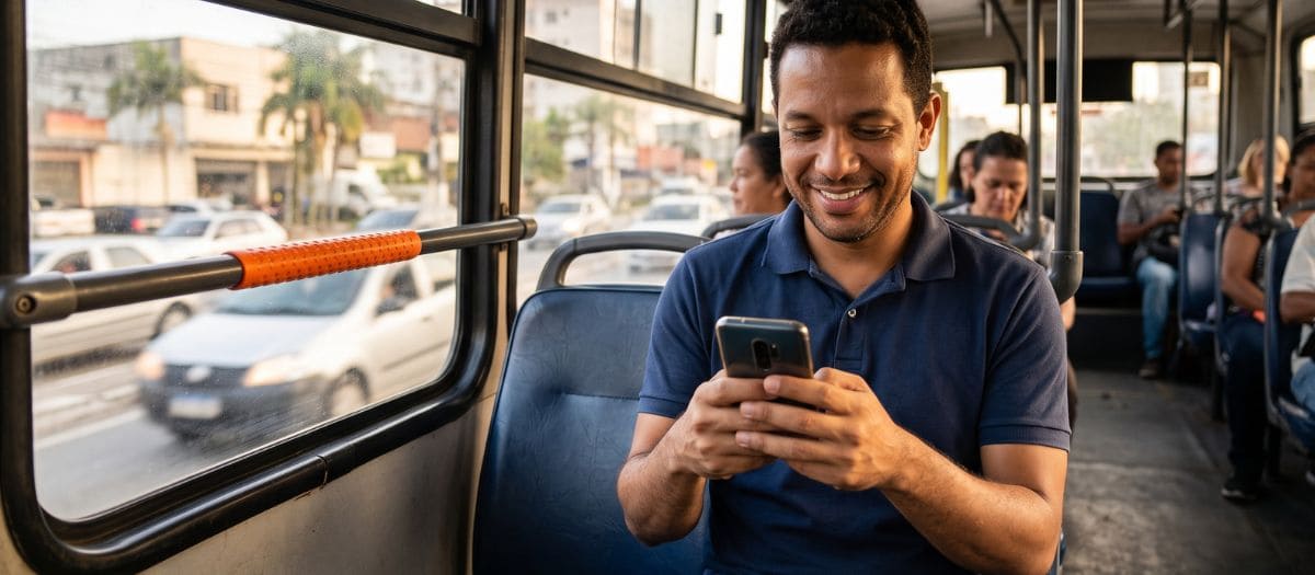 Homem confere o resultado da consulta do Score pelo celular